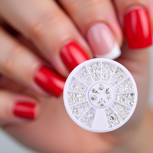 120Pcs Silver Ocean Nail Art Charms Rhinestones Shell Conch Manicure Decor