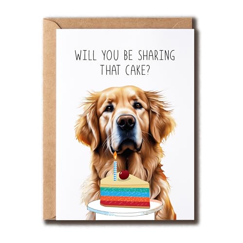 Golden Birthday Cake Card - Humorous Golden Retriever Greeting Card