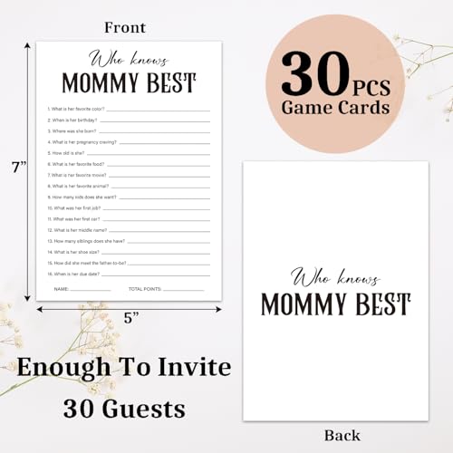 Guess Who Mommy or Daddy Baby Shower Game Cards - 30 Pack Minimalist