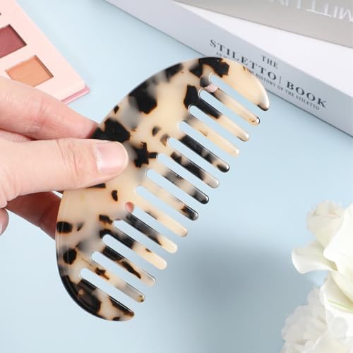 Piriuuo Wide Tooth Hair Comb - Tortoise Shell Cellulose Acetate Detangling Comb