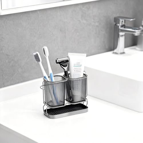RISESAILS 2-Pack Gray Toothbrush Holder - Wall Mount Bathroom Organizer