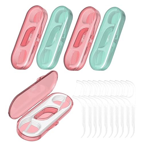 TIKIYOUN 5-Pack Travel Dental Floss Pick Case with 50 Picks