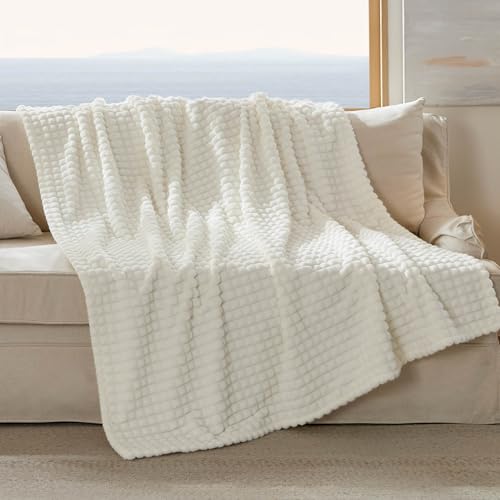 Bedsure Soft Throw Blanket for Couch - GentleSoft Fluffy Fleece Blanket for Sofa & Bed, Cozy Fuzzy Throw for All Seasons, White, 50x70 Inches