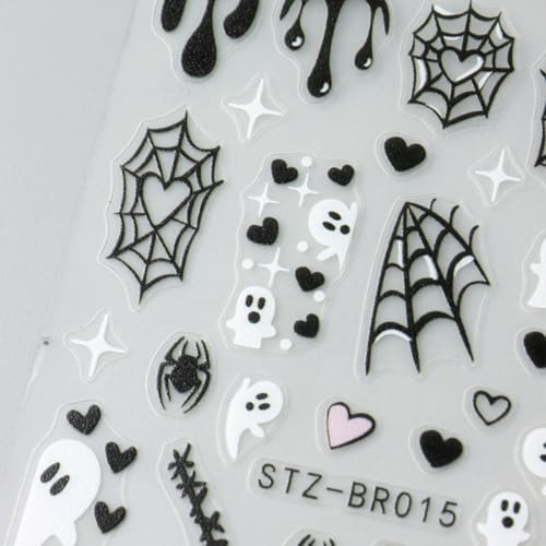 Halloween Nail Stickers 3D Self-Adhesive Bat Ghost Spider Web Decals