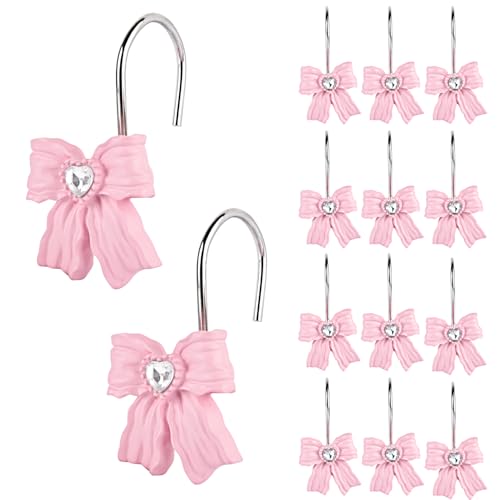 Diamond Pink Shower Curtain Hooks - 12 Pack for Bathroom Decor