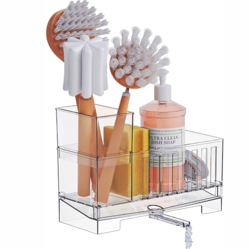Yieach Clear Rustproof Kitchen Sponge Holder - Space Saving Caddy