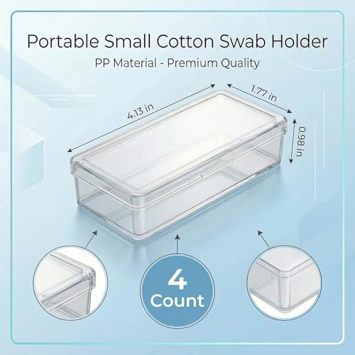 Portable Cotton Swab & Pad Holder Case - 4 Pack Travel Organizer