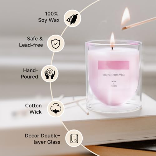Rose Scented Candle – Hand-Poured Aromatherapy Gift in Glass Jar, 5.3 oz