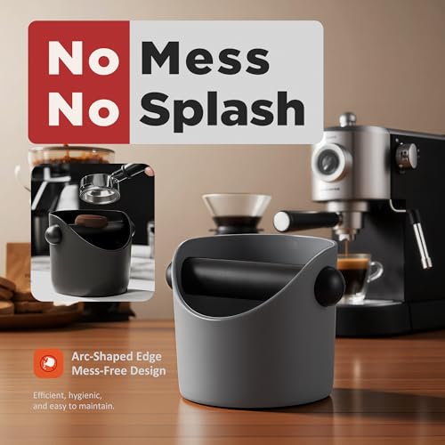 Li&Zhao Espresso Knock Box Space Gray - Premium Coffee Grounds Puck Container with Brush & Dust Blower