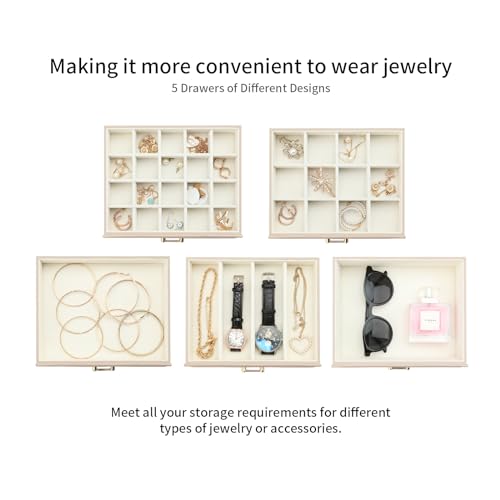 Apricot Jewelry Organizer Box with 6 Layers & Mirror - Large Storage Case for Women