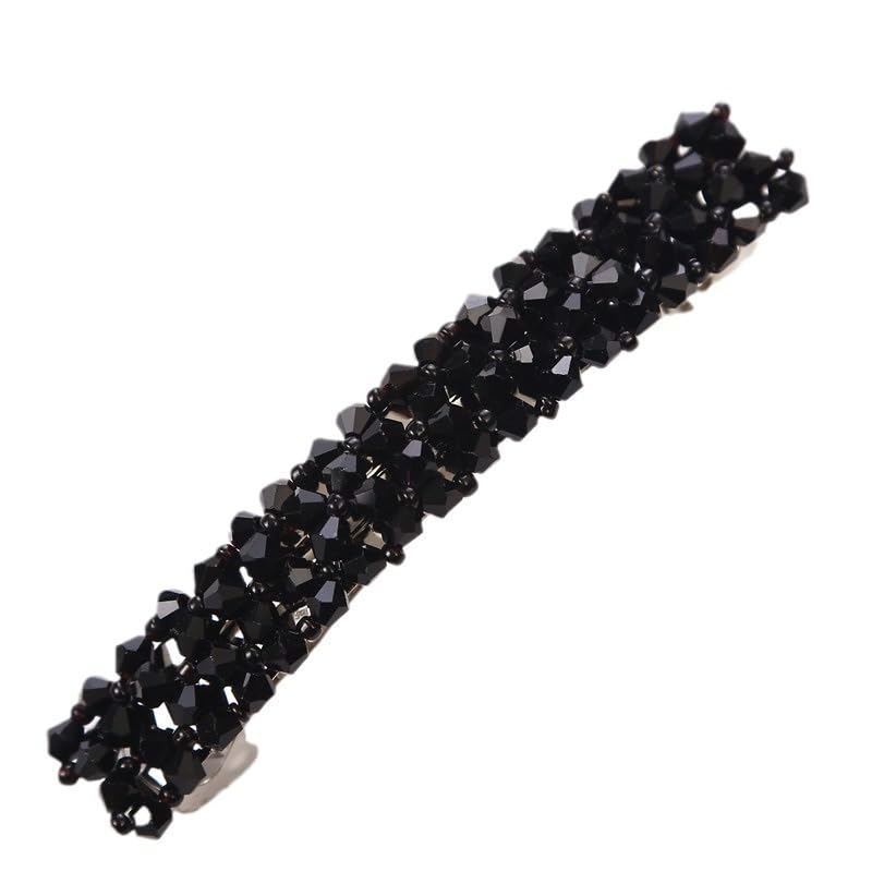 Black Rhinestone Hair Barrette Handmade Metal Alligator Styling Clip