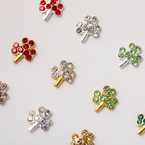 St. Patrick's Day Shamrock Nail Charms 3D Metal Crystal Clover Gems 12Pcs