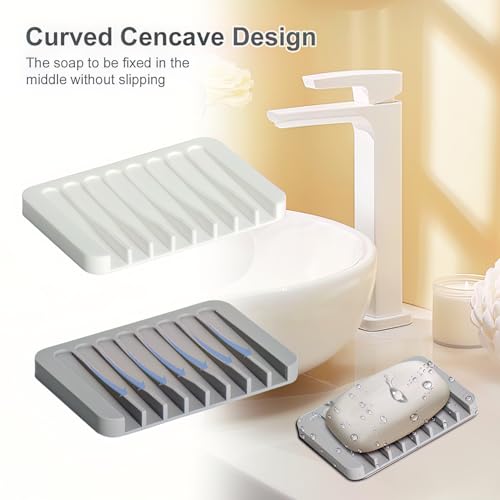 Silicone Soap Dish Set - Self-Draining Holder for Bathroom & Kitchen