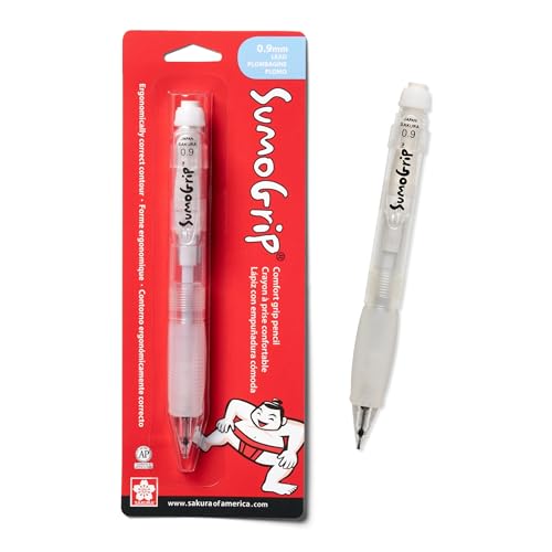 Sakura SumoGrip 0.9mm Mechanical Pencil, Ergonomic Clear Barrel with Eraser