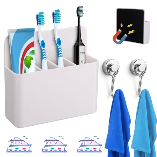 Palksky Magnetic Toothbrush Holder with 2 Hooks - 1 Pack Cruise Organizer