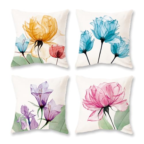Floral Pillow Covers 18x18 - Set of 4 for Summer Outdoor Decor