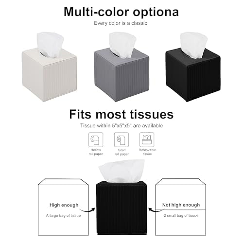 Black Square PU Leather Tissue Box Cover - Stylish Cube Holder