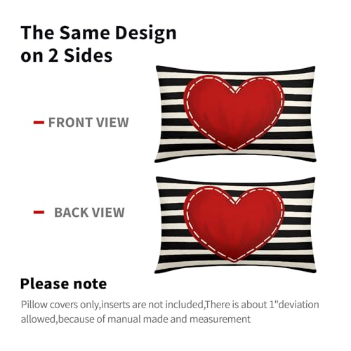 Valentine's Day Heart Lumbar Pillow Covers, 12x20 Inch Black & White, Set of 2