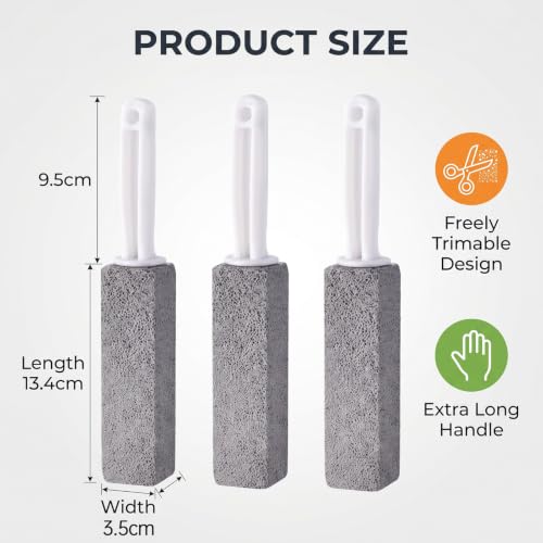 Pumice Stone with Extra Long Handle for Kitchen & Grill Cleaning - 3 Pack
