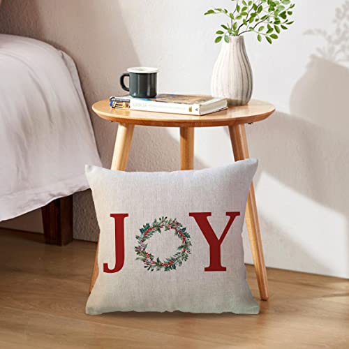 Christmas Decorative Throw Pillow Covers 18x18 Inches Set of 2 - Red Joy Noel Holiday Farmhouse Winter Decor