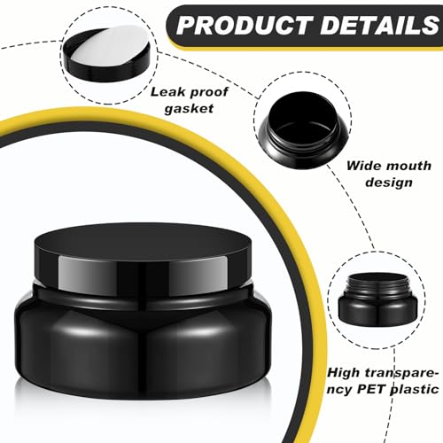 Black Plastic Cosmetic Jars with Lids and Labels 5 oz Refillable Containers