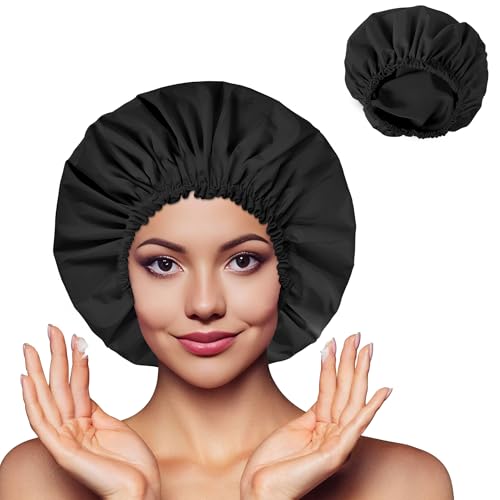 CHFONG Large Waterproof Shower Cap for Women - Double Layer Reusable Bath Cap