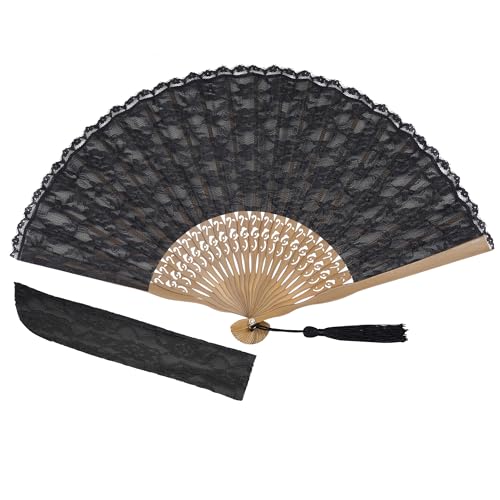 Choyaxo Multicolor Lace Bamboo Folding Handheld Fan with Cloth Cover