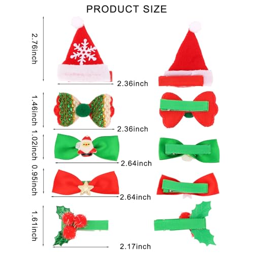GAFATORY 5 Pcs Christmas Hair Bows Clips Red and Green Hairpins