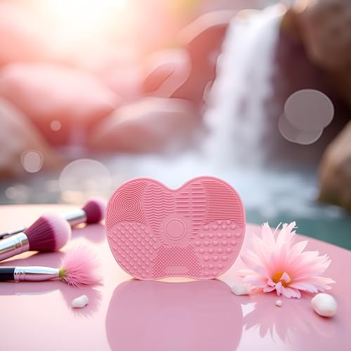Pink Makeup Brush Cleaner Mat with Suction Cups Portable Scrubber Pad 6.1"x4.5"