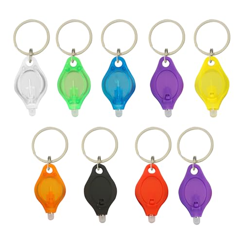 9PCS Mini Small LED Keychain Ring Flashlight, White Rows Ultra High Bright Tiny Micro UV Lighting Squeeze Penlight Button Bulk for Emergency, Name Tag Pocket Nurses Badge Reel Zipper, Multicolor Shell