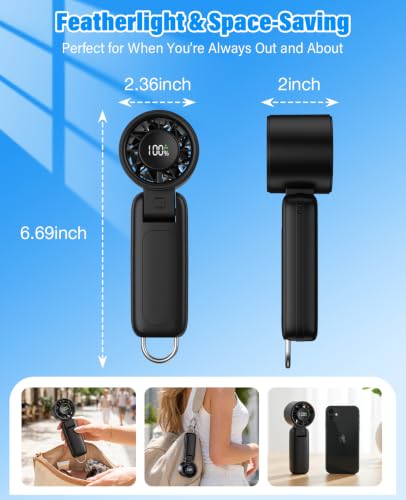 Platstudy Black Foldable Handheld Fan with 5000mAh Battery