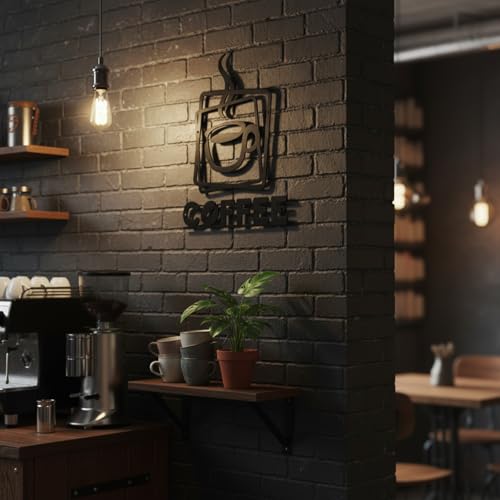 Coffee Metal Wall Art Decor - Set of 2, 9 Inch, Black