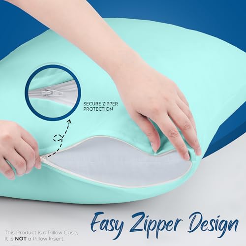 Utopia Bedding King Size Zippered Pillow Protectors Set of 4 - Spa Blue, Waterproof & Bed Bug Proof