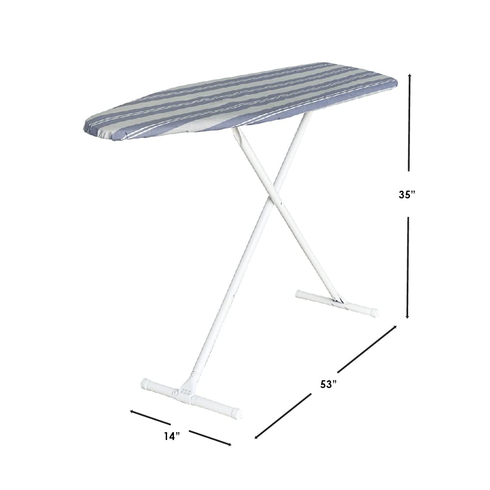 Ironing Board Full Size; Made in USA by Seymour Home Products (Blue Stripe) Bundle Includes Cover, Pad, and Silicone Iron Rest | Iron Board w/Steel T-Legs Adjustable from Tabletop up to 35" High