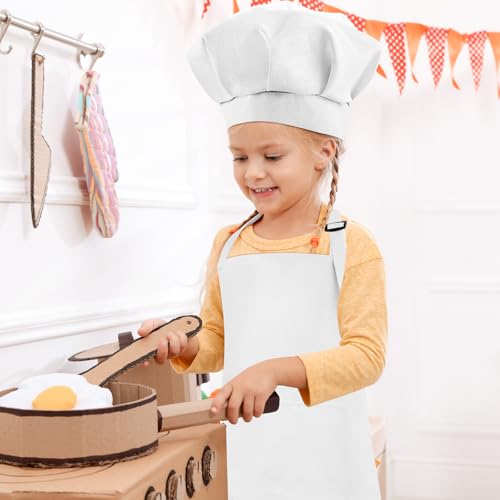 Kids Chef Hat and Apron Set - Adjustable White Cooking & Painting Apron