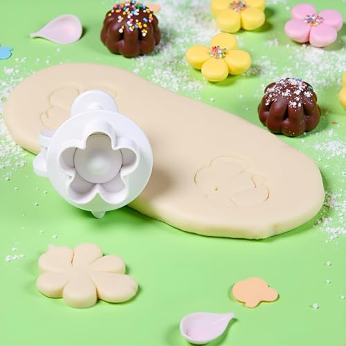 Labriciyon 4-Piece Flower Plunger Cookie Cutter & Fondant Mold Set