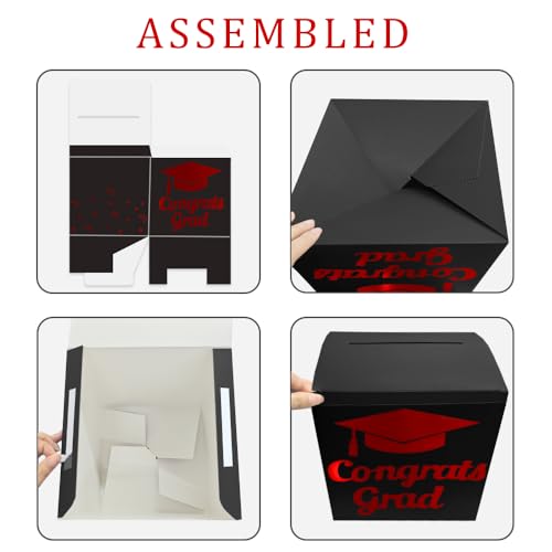 Partico Graduation Card Box Holder - 8.5 Inch Decorative Gift Box, Black-Red