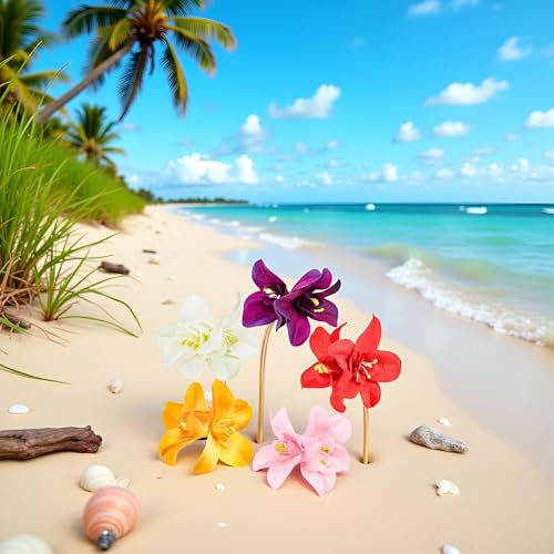 5-Piece Artificial Hawaiian Hibiscus Plumeria Flower Hair Clip Set