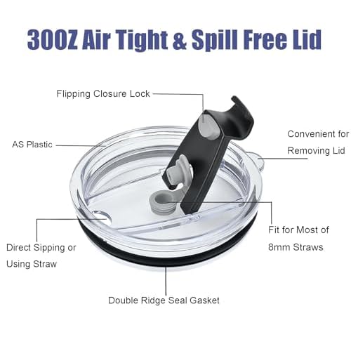 30oz Replacement Tumbler Lid£¬Spill Proof and Splash Resistant Lid for 30oz Stainless Steel Tumbler Travel Cup Yeti,Rambler, Ozark Trail and more Cooler Cup (Black)