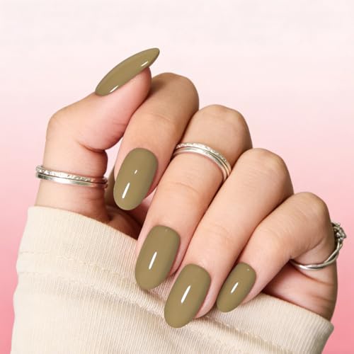 Shoindary Khaki Medium Soft Gel Oval Press On Nails Kit