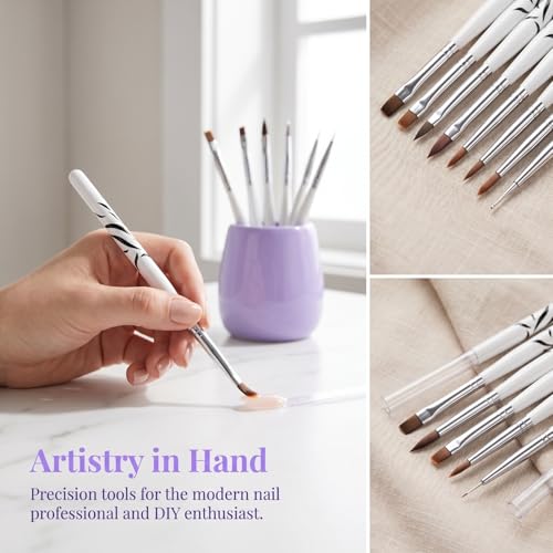 COOLHIYA Zebra Pattern Nail Art Brush Pens Set 8 Pcs with Protective Tubes