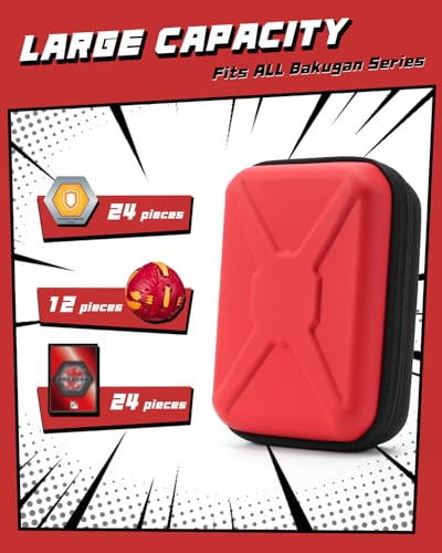 SQERO Hard Shell Storage Case for 12 Bakugan Figures - Red Toy Organizer