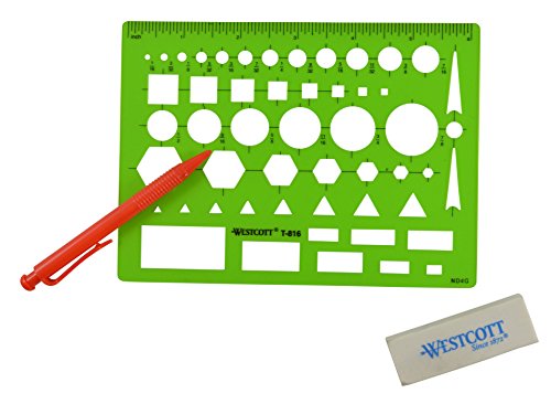Westcott All-Purpose Technical Drawing Template - Green Plastic, 4.5 x 6 in