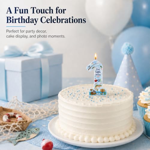 Ofishally Threelf First Birthday Number 1 Candle – Fishing Theme Cake Topper