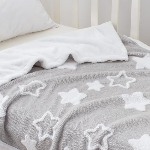 Grey Reversible Baby Blanket for Toddlers - Ultra Soft Star Jacquard Fleece, 33x43 Inches