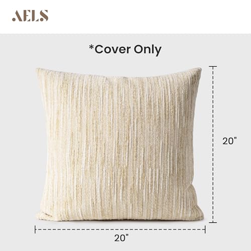 AELS 20x20 Beige Chenille Striped Throw Pillow Covers, Set of 2, Boho Style