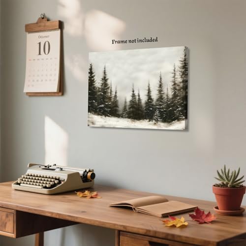 Winter Pine Forest Canvas Wall Art Rustic Christmas Landscape Print 8x12