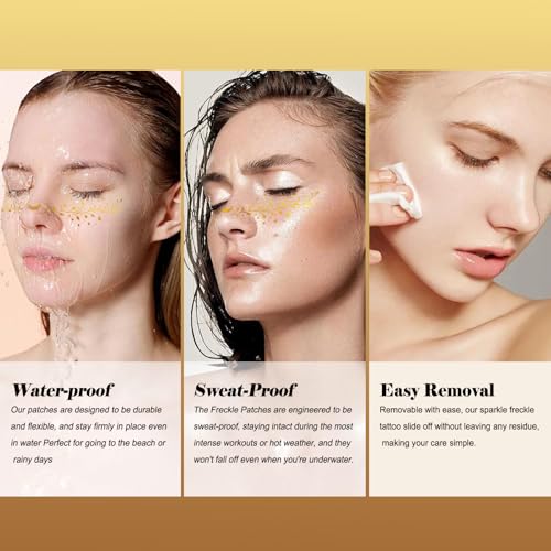 BIRIYANI Gold Glitter Face Tattoos – 6 Sheets Waterproof Faux Freckles