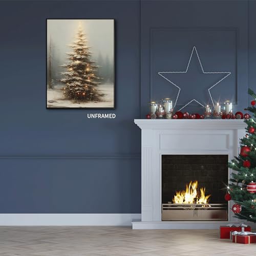Christmas Tree Canvas Wall Art - Vintage Winter Scene, 24x36 Inches, Unframed