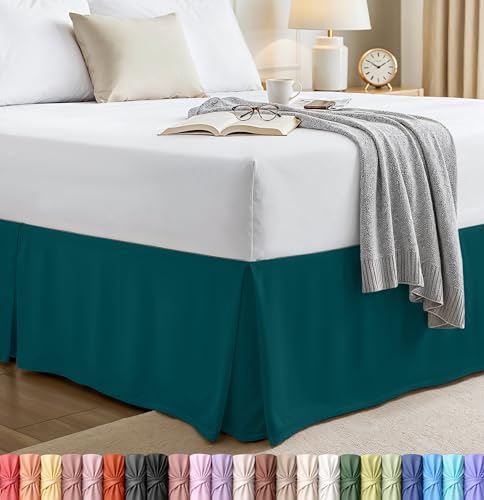Queen Bed Skirt - 16 Inch Drop, Teal Pleated Microfiber
